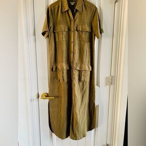 Sundance Olive Green Hayley Button Down Pocket Cargo Lyocell Dress | Small
